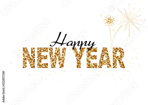 Happy New Year Gold Glitter Design for Greeting Card, Festive Poster or Websi...