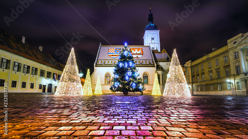 Church Advent Zagreb Christmas lights Croatia