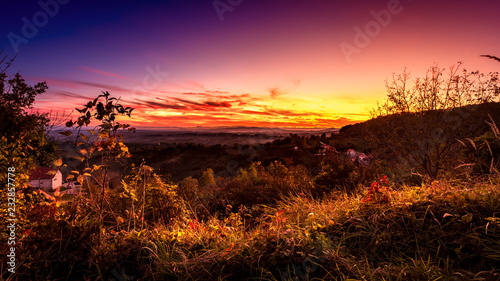 Red Sunset on Zumberak hills in Croatia