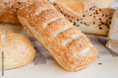 Fragrant fresh pastries with sesame buns, bread