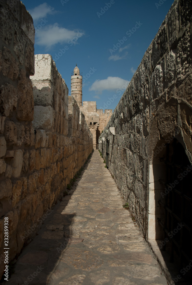 Ancient narrow path on wall surrounding Jerusalem