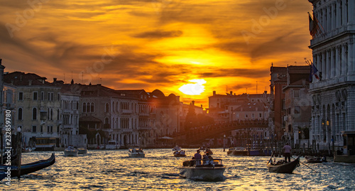 Italy beauty, evening high traffic on Grand canal in Venice, Venezia