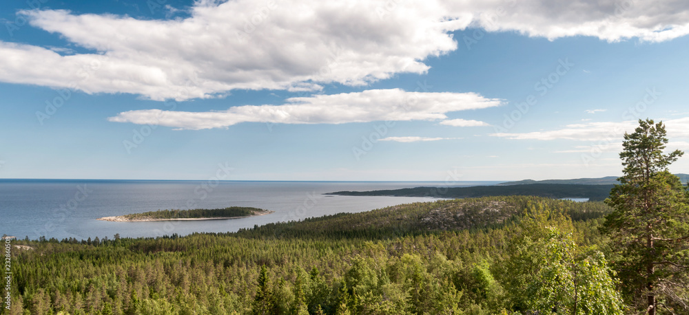 beautiful bay in mountain landscape with sea view, Sweden