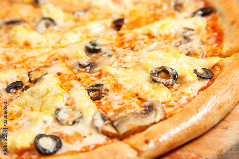 Sliced Pizza With Olives Close Up Sliced Pizza With Olives Close Up