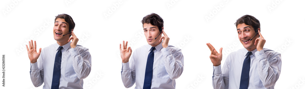 Man with headset isolated on white background Man with headset isolated on white background