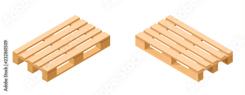 Isometric pallet. Wooden pallet isolated on white. Vector illustration