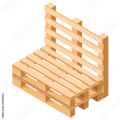 Isometric pallet furniture. Chair built from pallets-isolated. Vector