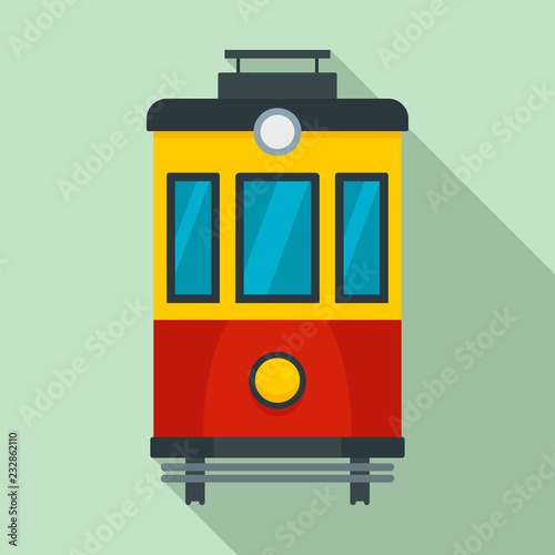 Front view tram icon. Flat illustration of front view tram vector icon for web design