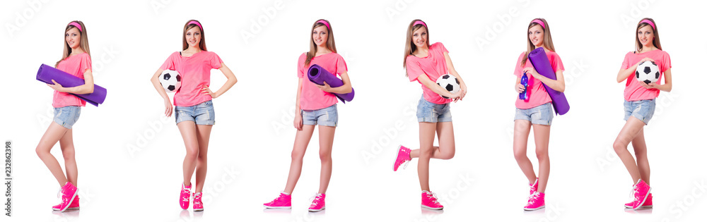 Young woman doing exercises on white Young woman doing exercises on white