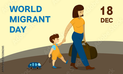 World migrant day concept banner. Cartoon illustration of world migrant day vector concept banner for web design