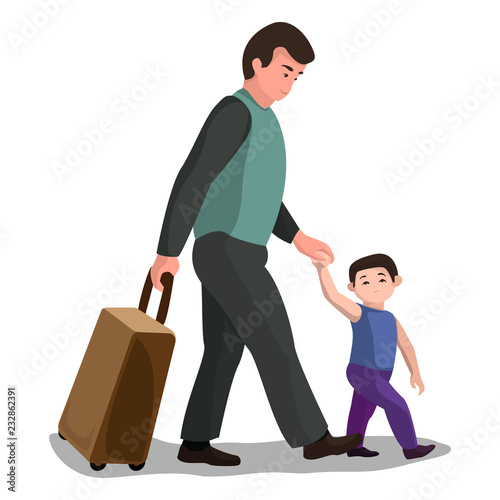 Father child migrant icon. Cartoon of father child migrant vector icon for web design isolated on white background