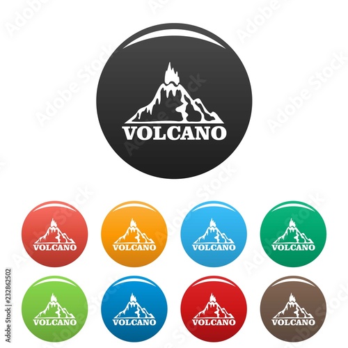 Fire volcano icons set 9 color vector isolated on white for any design