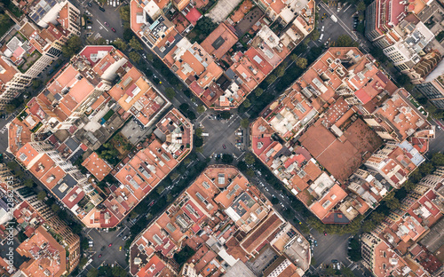 Typical quarters in center of Barcelona. Aerial view