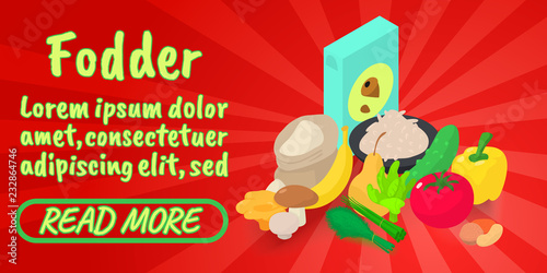 Fodder concept banner. Isometric banner of fodder comics vector concept for web, giftcard and postcard