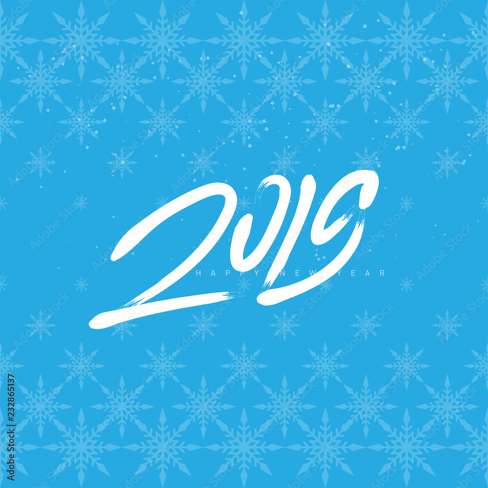 Happy new year 2019. Universal Vector background with winter pattern. Greeting card design template with snowflakes.
