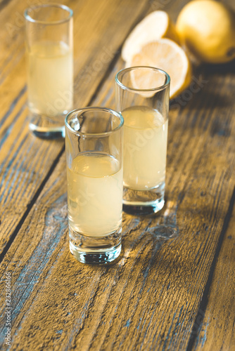 Three glasses of limoncello