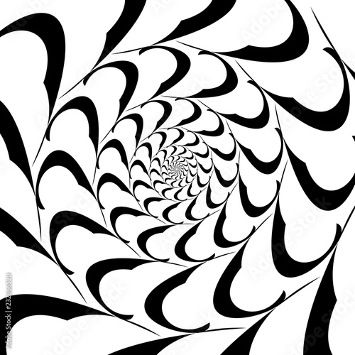 Rotating spiral symmetrical pattern. Abstract black silhouette