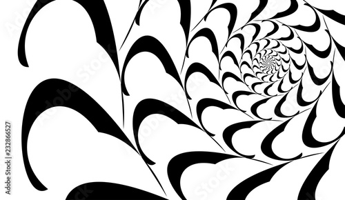 Rotating spiral symmetrical pattern. Abstract black silhouette