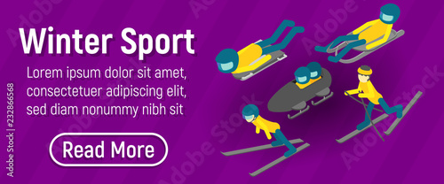 Winter sport concept banner. Isometric banner of winter sport vector concept for web, giftcard and postcard