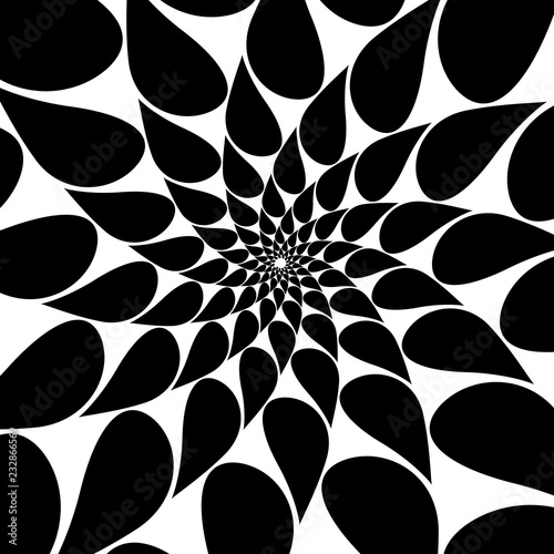 Rotating spiral symmetrical pattern. Abstract black silhouette