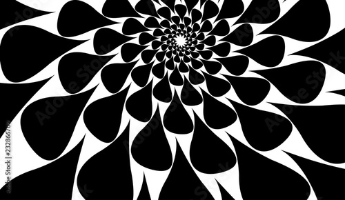 Rotating spiral symmetrical pattern. Abstract black silhouette