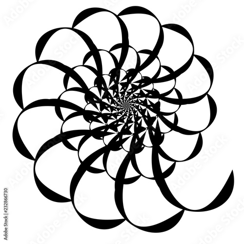 Rotating spiral symmetrical pattern. Abstract black silhouette