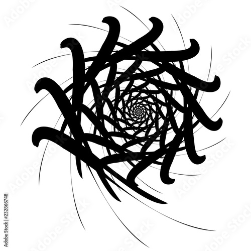 Rotating spiral symmetrical pattern. Abstract black silhouette