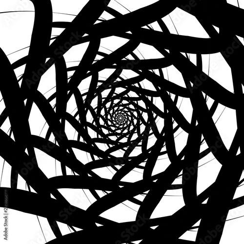 Rotating spiral symmetrical pattern. Abstract black silhouette