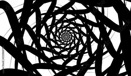 Rotating spiral symmetrical pattern. Abstract black silhouette