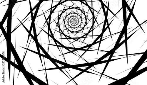 Rotating spiral symmetrical pattern. Abstract black silhouette