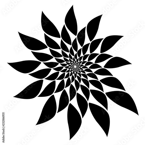 Rotating spiral symmetrical pattern. Abstract black silhouette