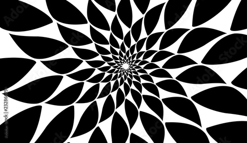Rotating spiral symmetrical pattern. Abstract black silhouette