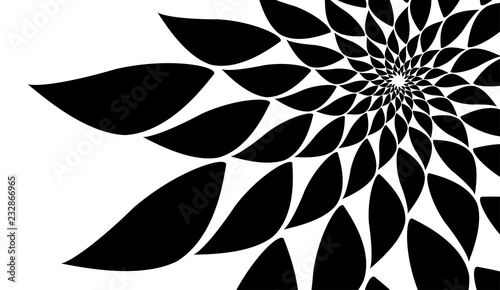 Rotating spiral symmetrical pattern. Abstract black silhouette