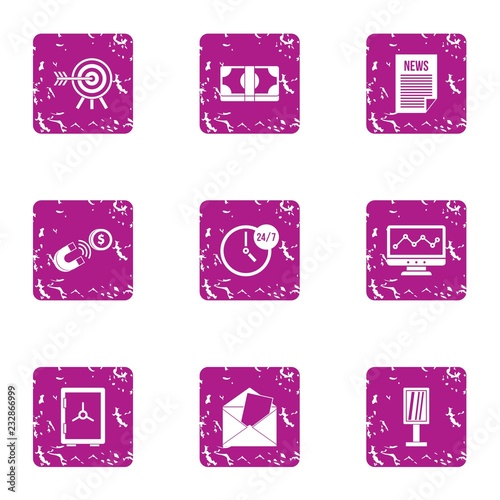Article payment icons set. Grunge set of 9 article payment vector icons for web isolated on white background