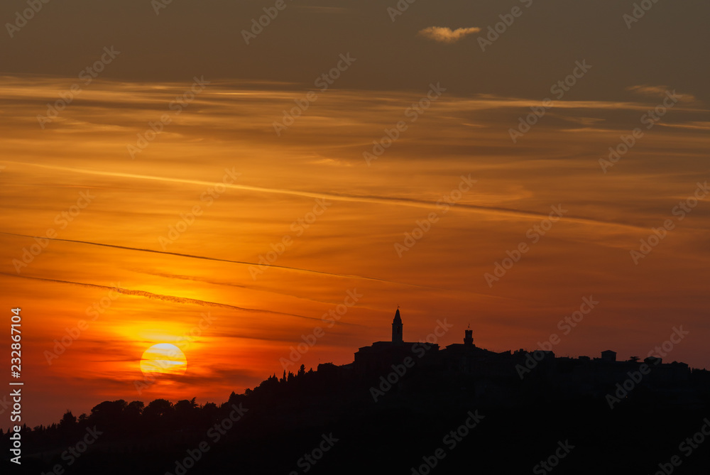 Sillhouette of the city at sunset, Italy. Travel Europe. Sillhouette of the city at sunset, Italy. Travel Europe.