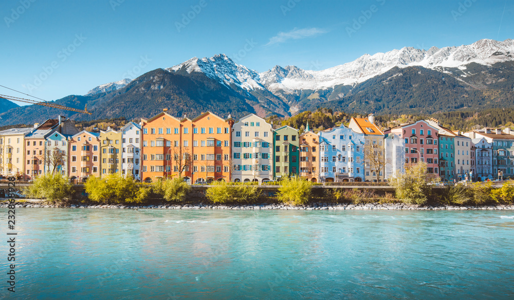 City of Innsbruck with Inn river, Tyrol, Austria - obrazy, fototapety, plakaty 
