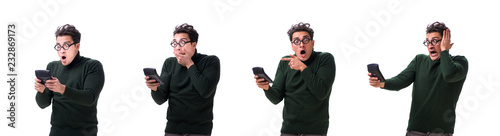 Fotografija Nerd young man with calculator isolated on white