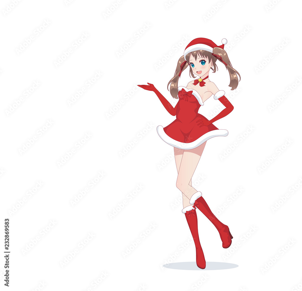 Anime manga girl dressed in Santa Claus costume Anime manga girl dressed in Santa Claus costume