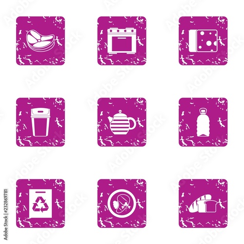 Continental breakfast icons set. Grunge set of 9 continental breakfast vector icons for web isolated on white background