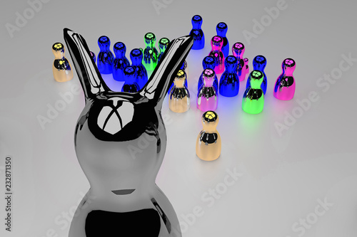 glossy figures standing on a bright surface and celebrating a pretty scary halloween party