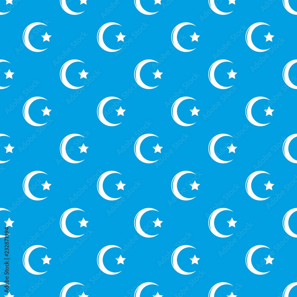 Star crescent symbol islam pattern vector seamless blue repeat for any use