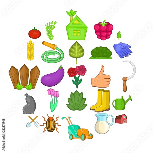 Green garden icons set. Cartoon set of 25 green garden vector icons for web isolated on white background