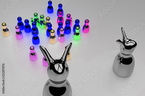 glossy figures standing on a bright surface and celebrating a pretty scary halloween party