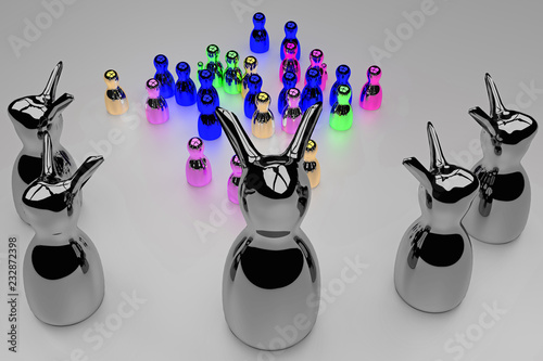glossy figures standing on a bright surface and celebrating a pretty scary halloween party