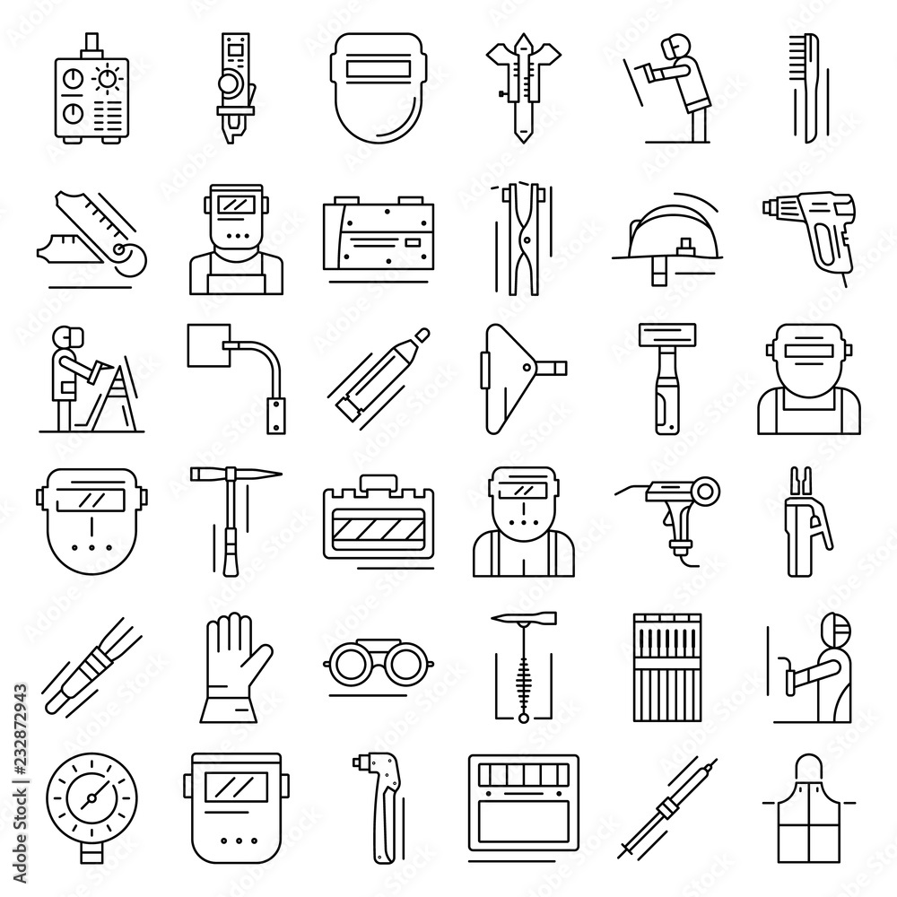 Welder icon set. Outline set of welder vector icons for web design ...