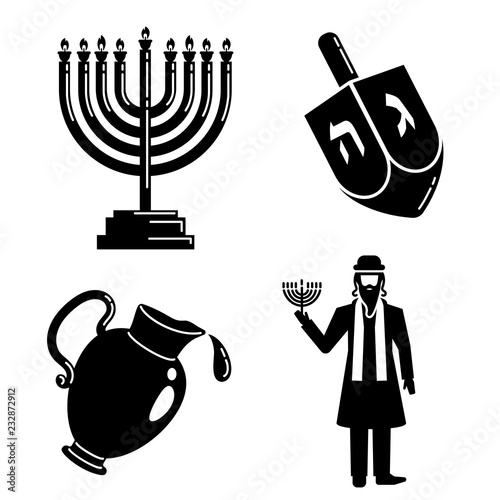 Hanukkah icon set. Simple set of hanukkah vector icons for web design on white background