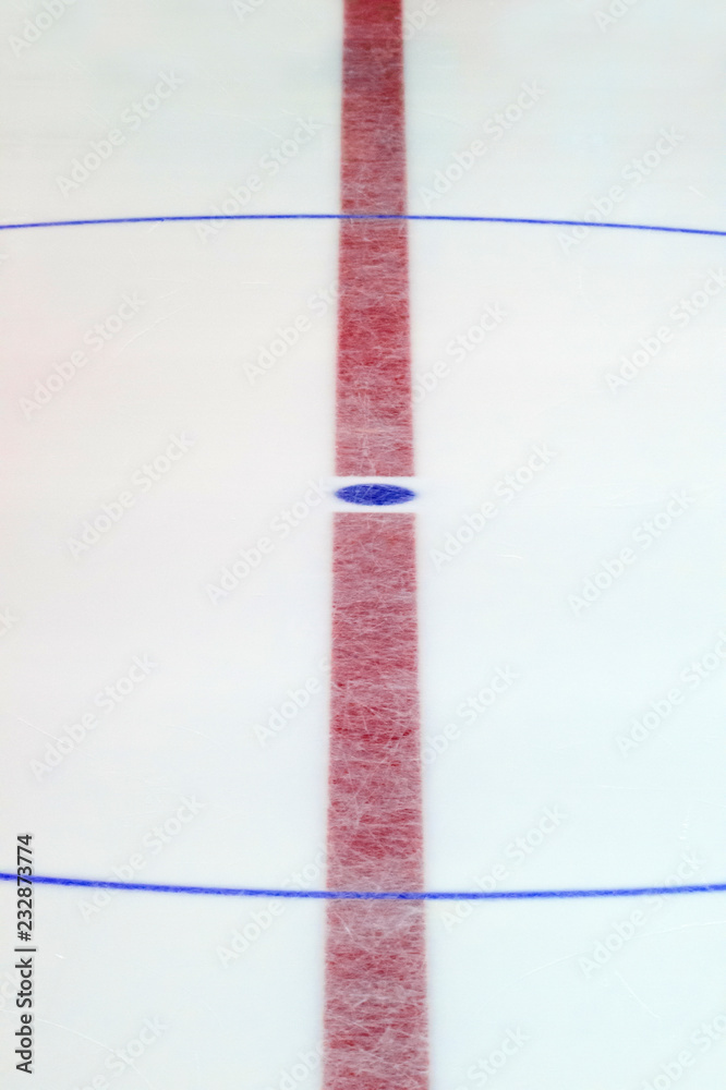 Fragment of ice hockey rink with a central circle. Concept, hockey