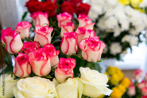Fresh Cut Flowers And Arrangements In Florist Shop  Tracking Shot