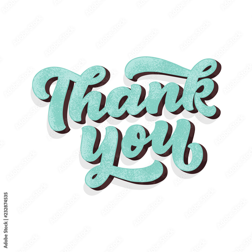 Thank You handwritten inscription. Hand drawn 3D lettering. Script calligraphy. Greeting card. Vector