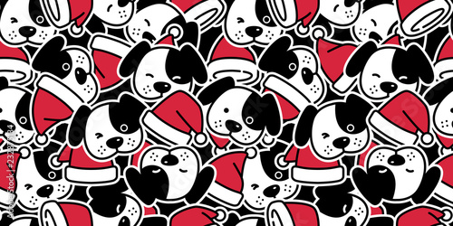 Dog seamless pattern Christmas vector Santa Claus hat french bulldog puppy head bone scarf isolated cartoon illustration repeat wallpaper tile background
